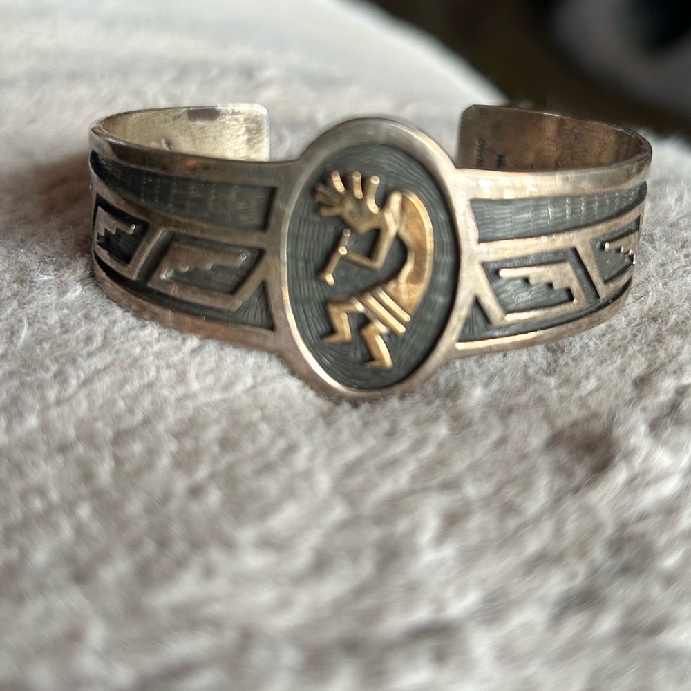 Vintage Native American Hopi 14k and sterling silver cuff bracelet